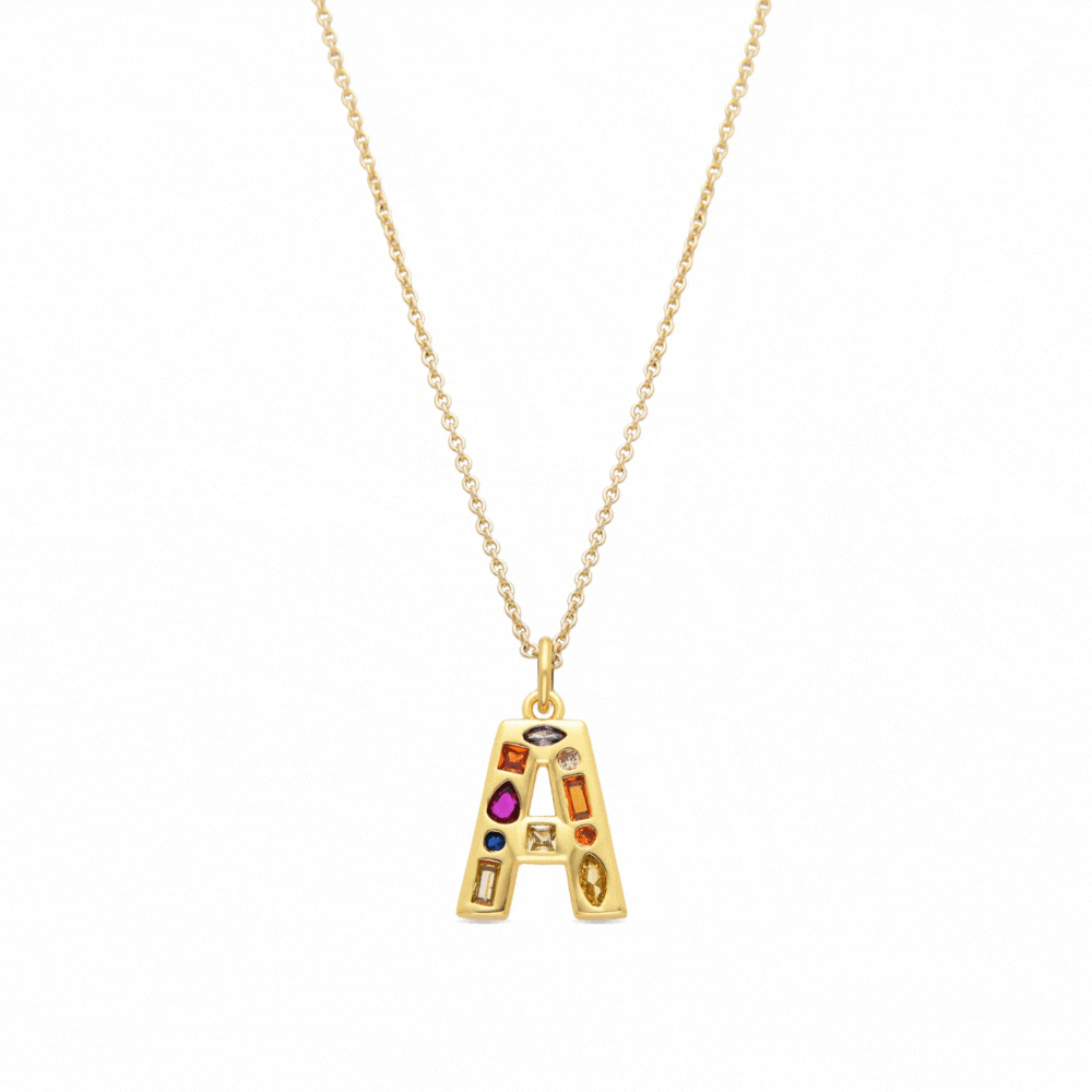 Halskette mit mehrfarbigen Zirkonia, 18k Gold-Finish - Alphabet