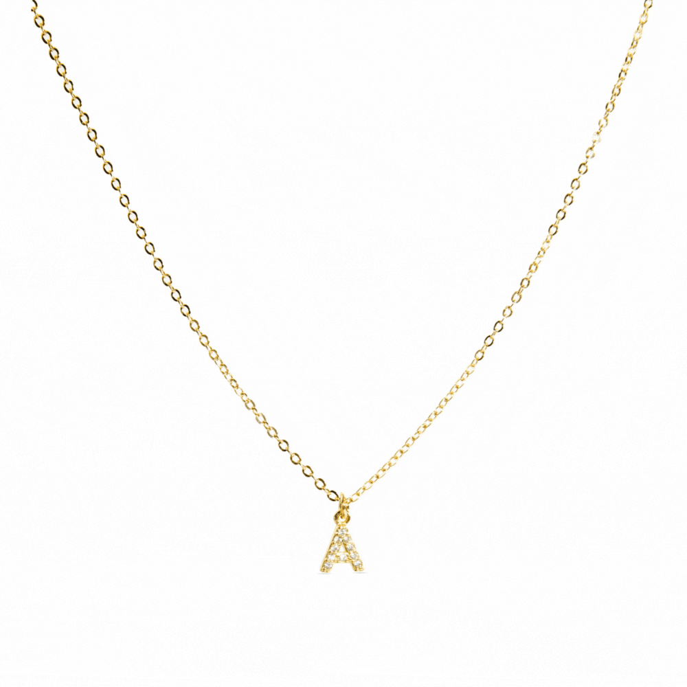 Halskette mit glänzendem Zirkonia, 18k Gold-Finish - Alphabet